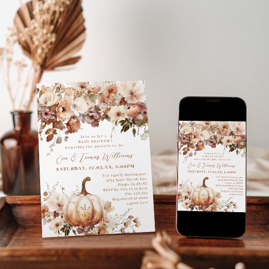 Boho pompoen Herfst rustiek chique Baby shower Kaart