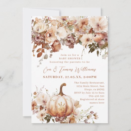 Boho pompoen Herfst rustiek chique Baby shower Kaart (Voorkant)