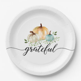 Boho Pompoen Herfst Waterverf Dankbare Thanksgivin Papieren Bordje