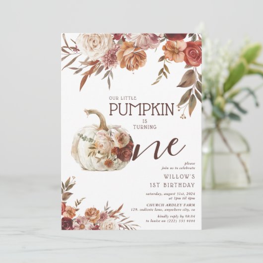 Boho pompoen herfstbloei 1e verjaardag kaart (Staand voorkant)