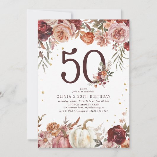 Boho pompoen herfstbloei 50e verjaardag kaart (Voorkant)