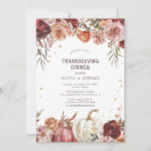 Boho Pompoen Herfstbloei Thanksgiving Diner Kaart (Voorkant)