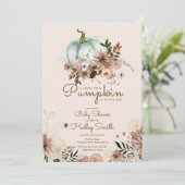 Boho pompoen is op komst baby shower kaart (Staand voorkant)