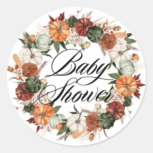 Boho Pompoen Krans Herfst Baby Shower Ronde Sticker (Voorkant)