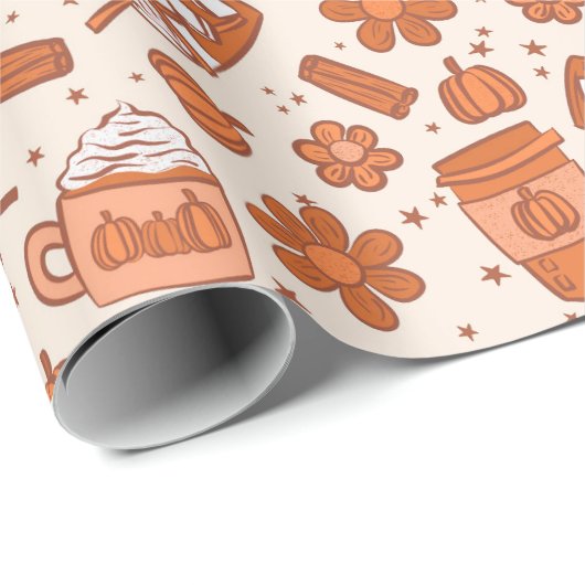 Boho Pompoen Latte Coffee Floral Girly Herfst Herf Cadeaupapier (Rol Hoek)