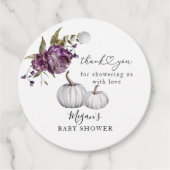 Boho Pompoen Paarse Bloemen Baby shower Bedankjes Labels (Voorkant)