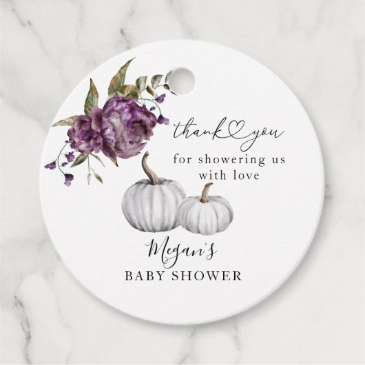 Boho Pompoen Paarse Bloemen Baby shower Bedankjes Labels (Voorkant)