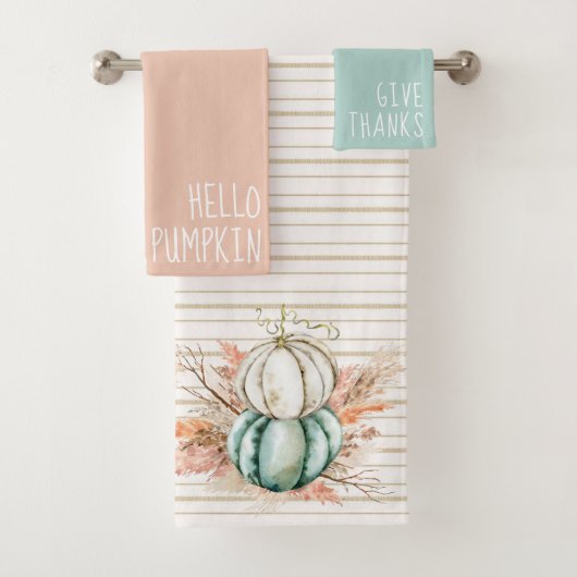 Boho Pompoen pampagras Franse landelijke strepen Bad Handdoek (Insitu)