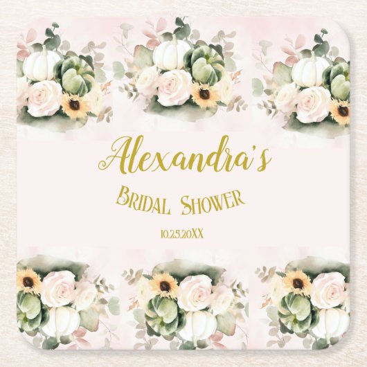 Boho Pompoen Pampas Grass Elegant Vrijgezellenfees Kartonnen Onderzetters (Voorkant)