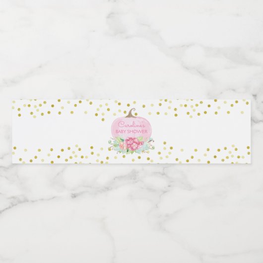 Boho Pompoen Roze & Goud Baby shower Waterfles Etiket (Enkel label)