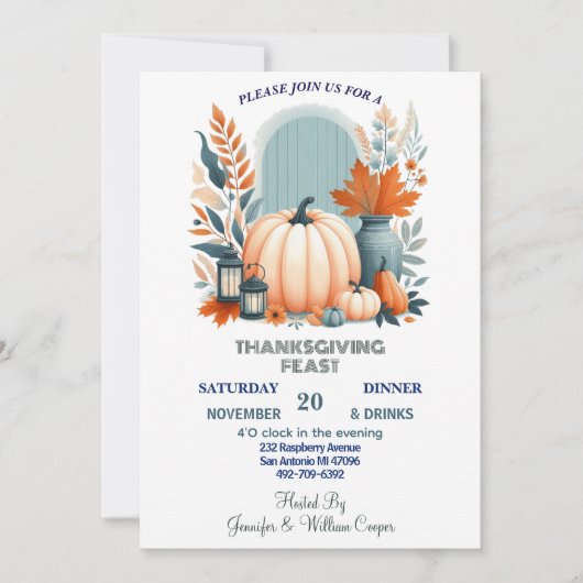 Boho Pompoenblad Herfst Flora Thanksgiving Feest Kaart (Voorkant)