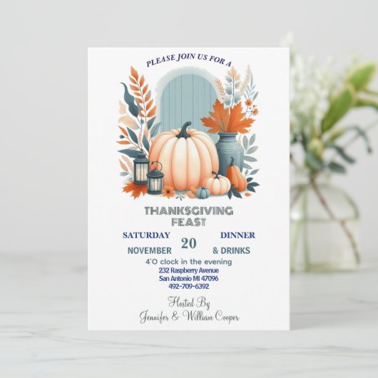 Boho Pompoenblad Herfst Flora Thanksgiving Feest Kaart (Staand voorkant)
