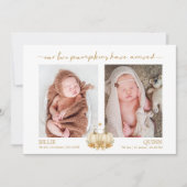 Boho Pompoenen Baby Tweeling Foto Aankondiging (Voorkant)