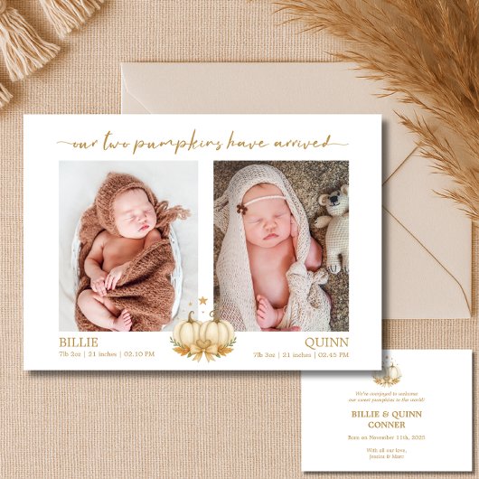 Boho Pompoenen Baby Tweeling Foto Aankondiging