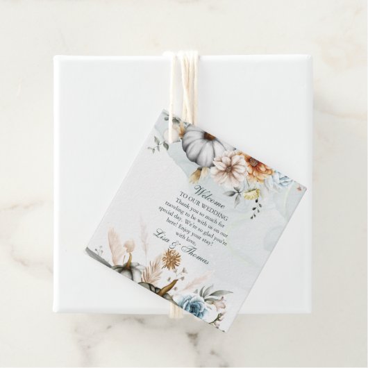 Boho Pompoenen en Herfst Wildflower Bruiloft Bedankjes Labels (In situ)