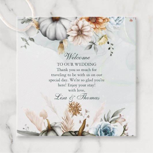 Boho Pompoenen en Herfst Wildflower Bruiloft Bedankjes Labels (Voorkant)