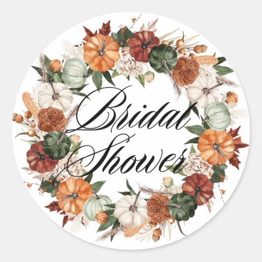 Boho Pompoenen Krans Herfst Bruiloft Borrel Ronde Sticker (Voorkant)