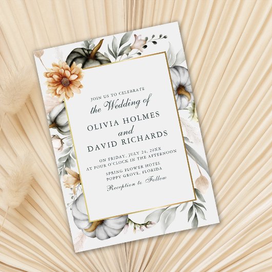 Boho Pompoenen met Wildbloemen Bruiloft Kaart