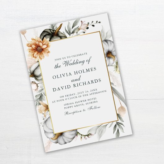 Boho Pompoenen met Wilde Bloemen Bruiloft Kaart