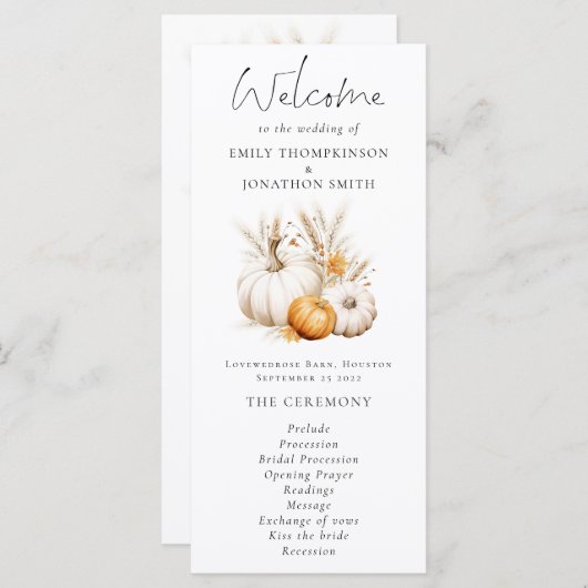 Boho pompoenen pampas bruiloft programma (Voorkant / Achterkant)