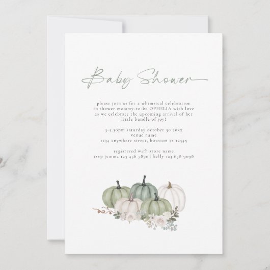 Boho pompoenen Sage Groen Baby shower Kaart (Voorkant)