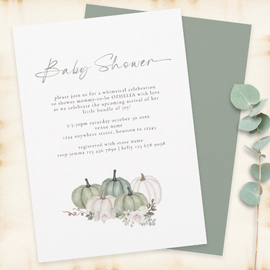 Boho pompoenen Sage Groen Baby shower Kaart