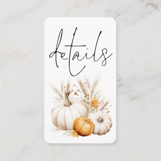 Boho Pompoenen Script QR Code Bruiloft Details Informatiekaartje (Voorkant)