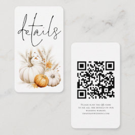 Boho Pompoenen Script QR Code Bruiloft Details Informatiekaartje