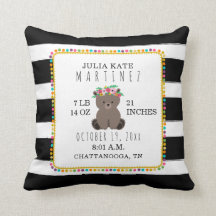 Boho Pompom Stripe Beer Baby Girl Birth Stats