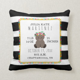 Boho Pompom Stripe Beer Baby Girl Birth Stats Kussen