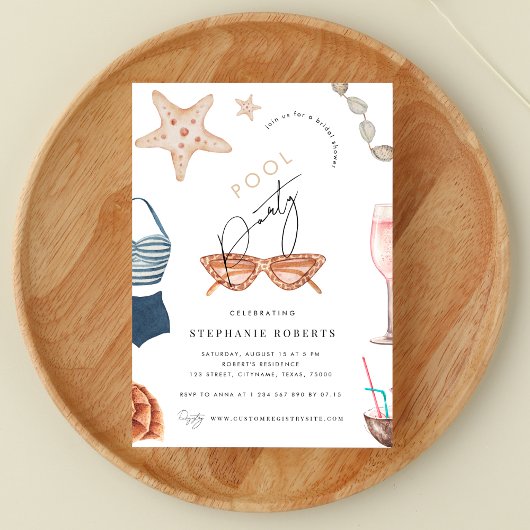 Boho Pool Party Chique Script Summer Vrijgezellenf Kaart