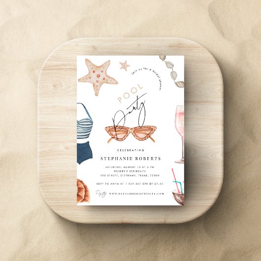 Boho Pool Party Chique Script Summer Vrijgezellenf Kaart