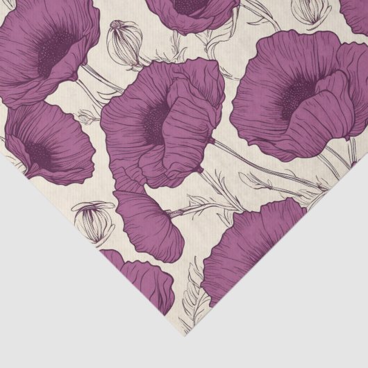 Boho Poppies Paarse en Cream Tissuepapier (Detail)