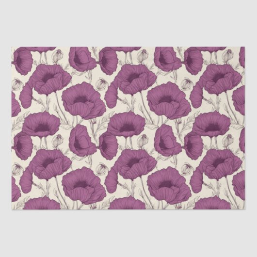  Boho Poppies Paarse en Cream Tissuepapier (Voorkant)