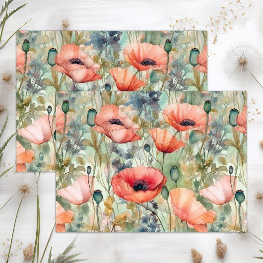 BOHO POPPIES SPRING FLORAL DECOUPAGE TISSUEPAPIER