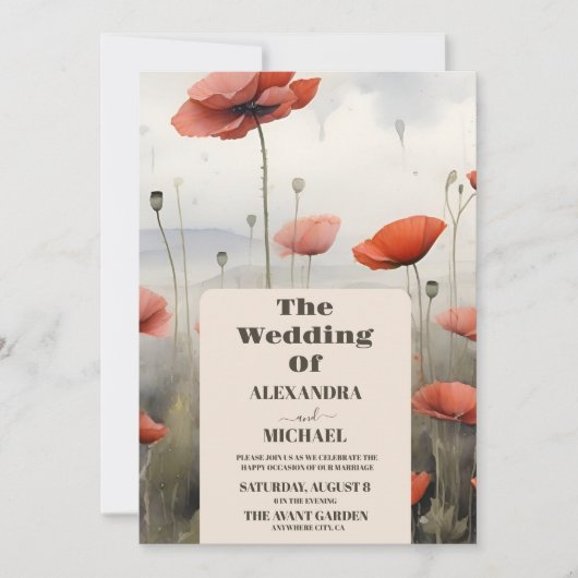 Boho Poppy Wildflower Botanische bruiloft Kaart (Voorkant)