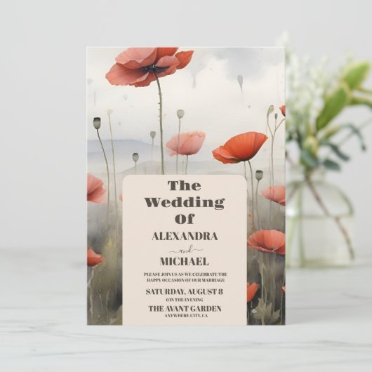 Boho Poppy Wildflower Botanische bruiloft Kaart (Staand voorkant)