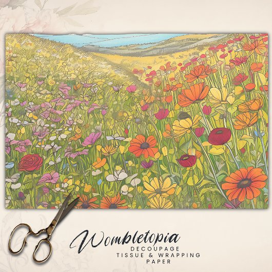 Boho Poppy Wildflower Fields Kleurrijke Decoupage Tissuepapier
