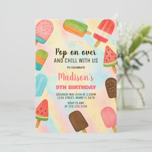 Boho Popsicle verjaardagsuitnodiging Kaart (Staand voorkant)