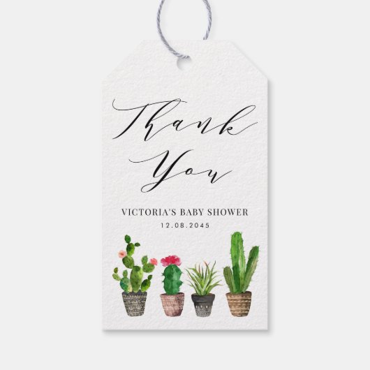 Boho Potted Cactus Baby shower Dank u Cadeaulabel (Achterkant)