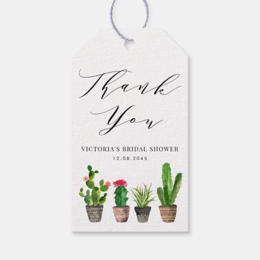 Boho Potted Cactus Bruidsfeest Dank Je Cadeaulabel (Achterkant)