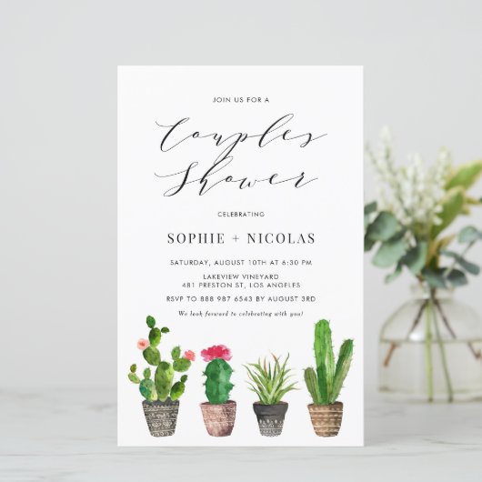 Boho potted cactus koppels douche uitnodiging (Staand voorkant)
