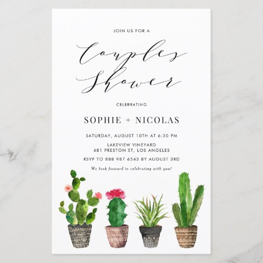 Boho potted cactus koppels douche uitnodiging (Voorkant)