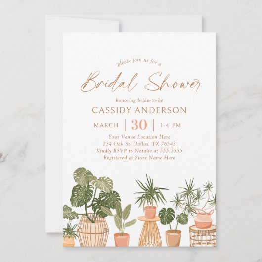 Boho Potted House Planten Bridal Shower Invitation Kaart (Voorkant)