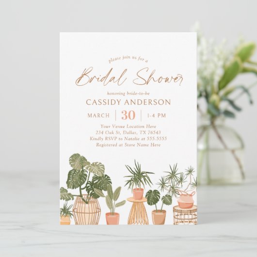 Boho Potted House Planten Bridal Shower Invitation Kaart (Staand voorkant)