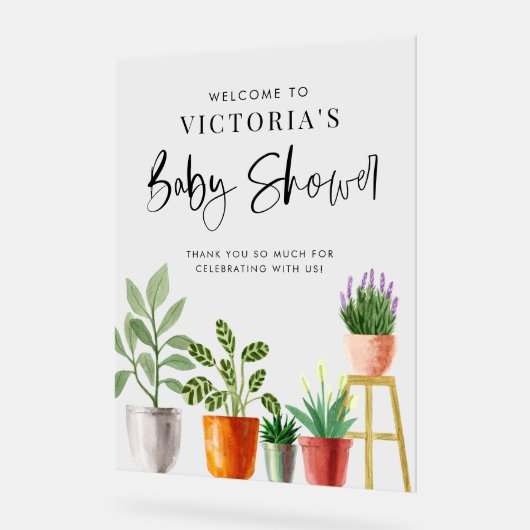 Boho Potted Houseplants Baby shower Welkom Acryl Bord (Hoek)