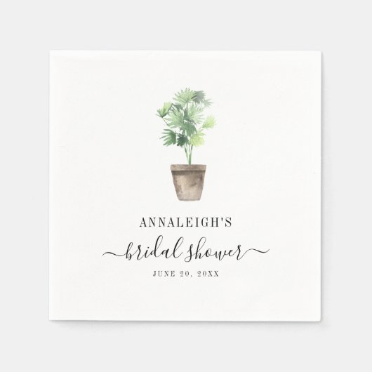 Boho Potted Plant Chic Watercolor Bruidsdouche Servet (Voorkant)