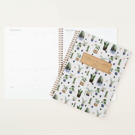 Boho Potted Plant Pattern Personalized Notitieboek (Display)