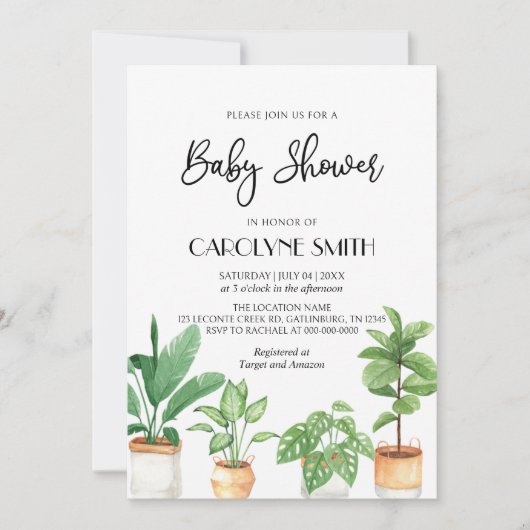 Boho Potted Planten Baby shower Uitnodiging (Voorkant)