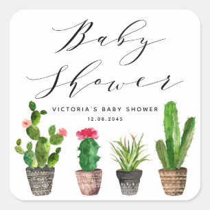 Boho Potted Succulenten en Cactus Baby shower Vierkante Sticker
